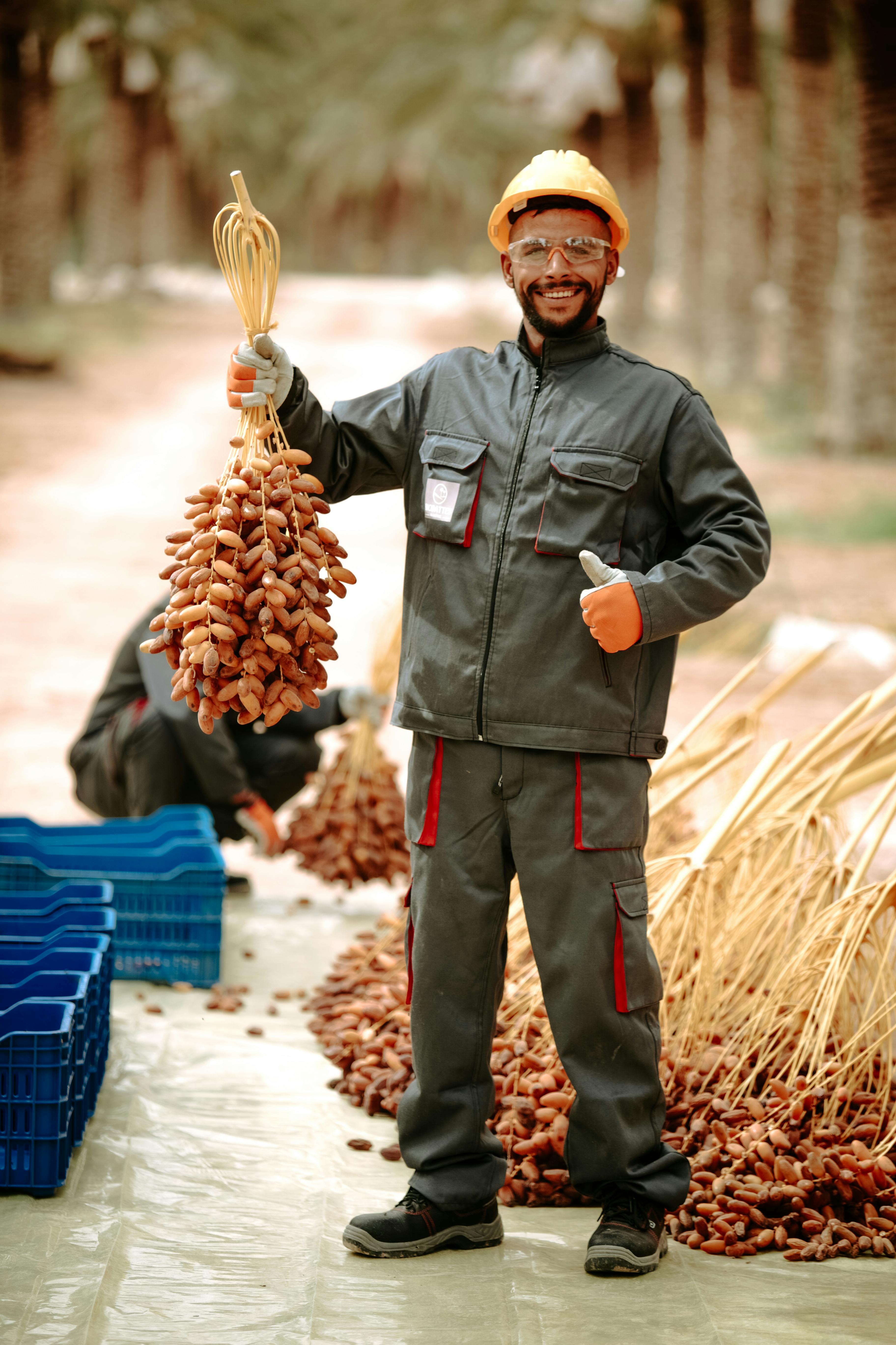 Farmer wearing a helmet